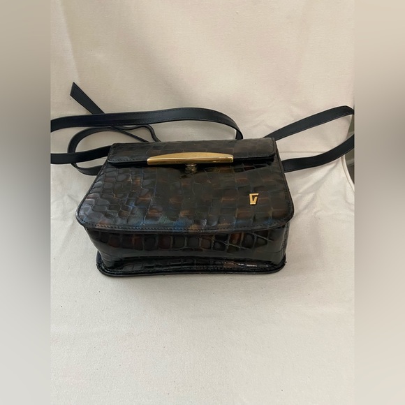 Vintage Franco Visconti Snake Print Leather Crossbody Handbag Purse Gold Tone - Picture 14 of 15